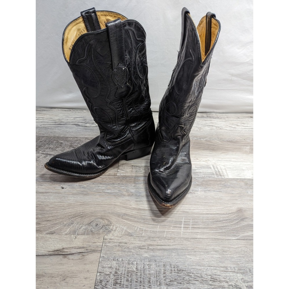 Los Altos Men's Black Lizard Cowboy Boots, Size: 8 Width‎ EE